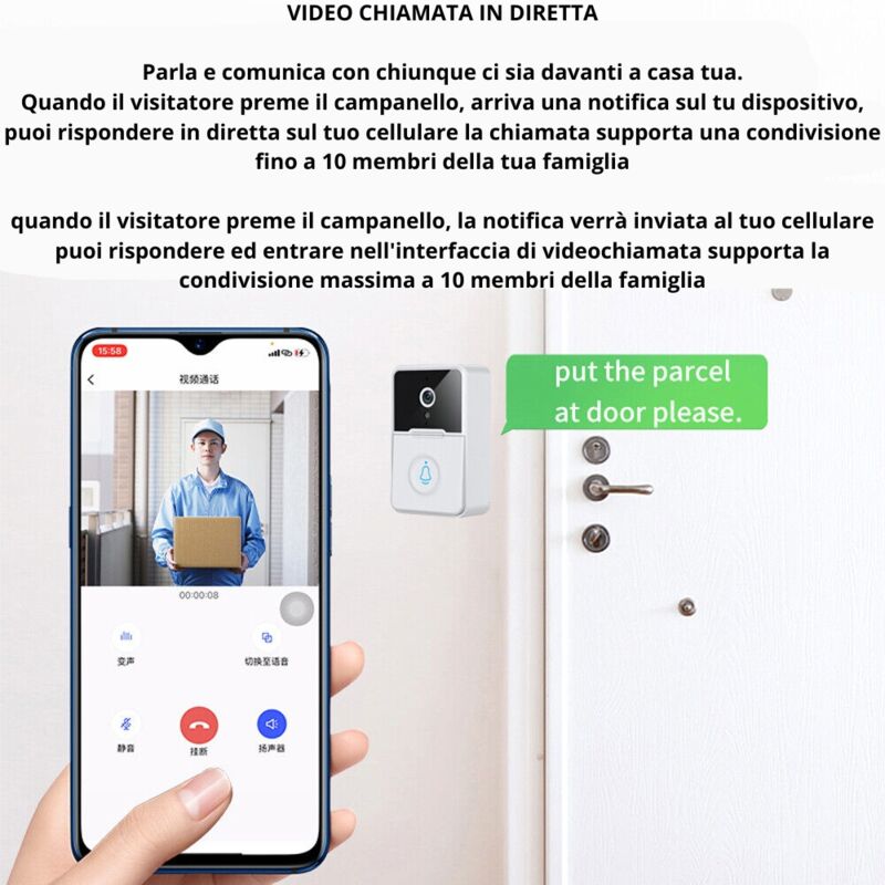 videocitofono wireless smart WiFi campanello videocamera citofono visione HD