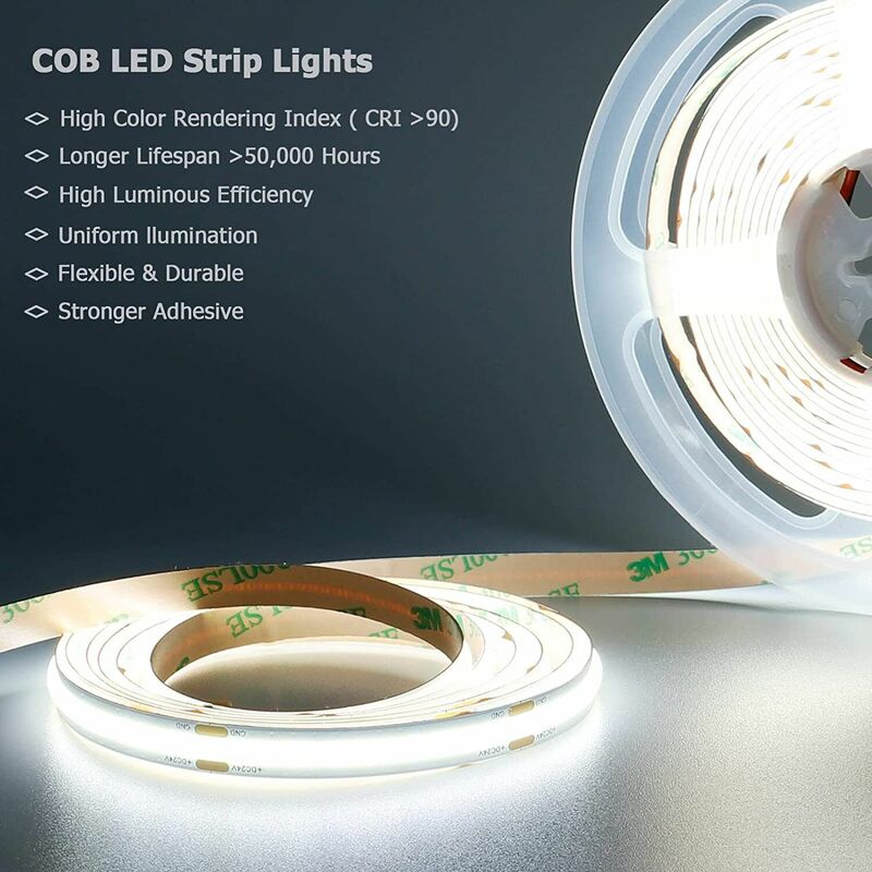 striscia LED COB 37W 12V bobina da 5 metri dimmerabile adesiva