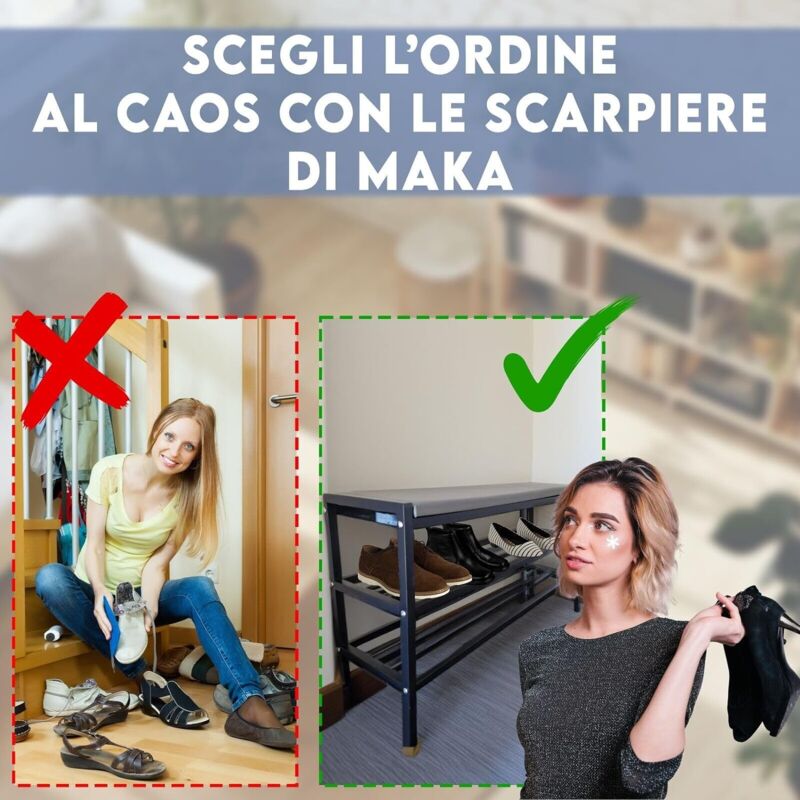 Scarpiera IDIMEX NAVAN In Metallo Nero – 2 Ripiani, 80x27x29 Cm, Design Aperto Salvaspazio - 3