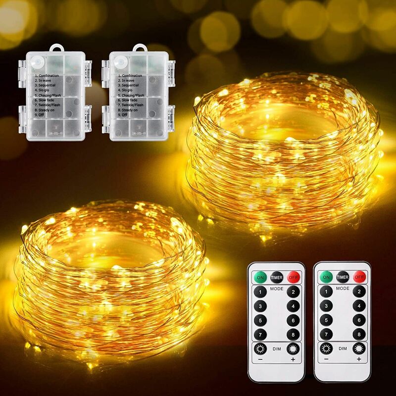 Luci di natale a batteria e filo 300 LED - Bianco Caldo , Batteria