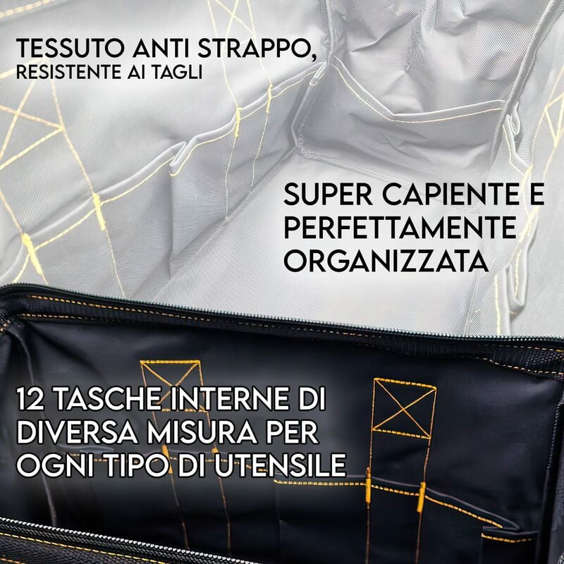 BORSA PORTA ATTREZZI UTENSILI DA LAVORO 5 TASCHE IN TESSUTO DA SPALLA O  CINTURA