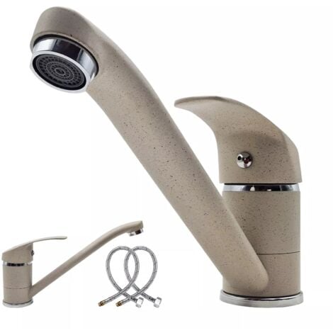 MAKA Miscelatore Cucina Lavabo Canna Bassa, Fraganite Avena Opaco, Rotazione 360°, Altezza 12.5CM, Miscelatore Monocomando Acciaio Inox, Ideale per Cucina Moderna e Retrò