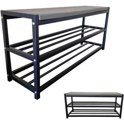 IDIMEX NAVAN Scarpiera In Metallonero 4 Ripiani - Portascarpe Salvaspazio 76x18x29 Cm - Fino A 16 Paia, Aperta, Stabile