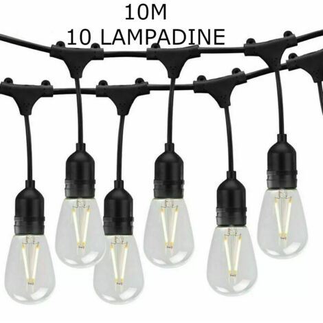 Generico Catenaria Cordoniera Catena Di Luci LED E27 10 Metri Bianca Per Esterno Prolungabile 10 Lampadine Led E27 4W 2700k Calda A60 Vetro - Foto 12