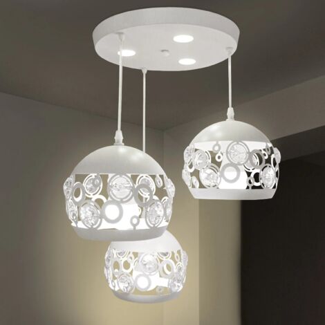 MAKA - Lampadario moderno a sospensione 3 globi in cristallo con attacco E27 e lampadine LED incluse, perfetto per arredamento moderno in soggiorno, sala da pranzo, ufficio o locale