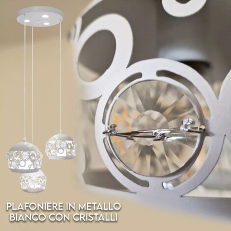 MAKA - Lampadario moderno a sospensione 3 globi in cristallo con attacco E27 e lampadine LED incluse, perfetto per arredamento moderno in soggiorno, sala da pranzo, ufficio o locale