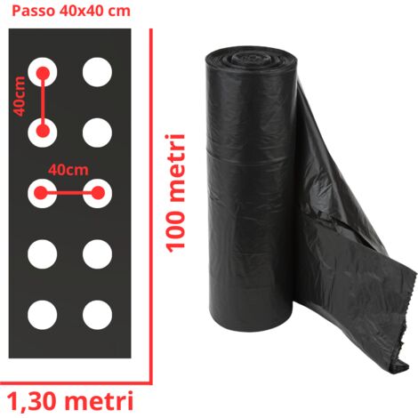 Telo nero per pacciamatura forato ogni 50 cm largh. 100 cm Bio Orto