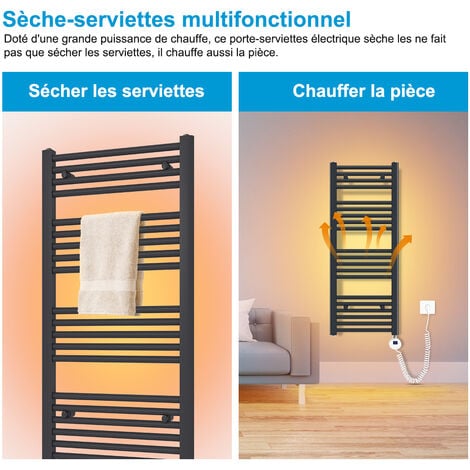 Heilmetz Sèche Serviette électrique 100 x 40 cm, Anthracite Tubes Ronds Radiateur Mural Salle de Bain avec Timing Elément de Chauffage Electrique