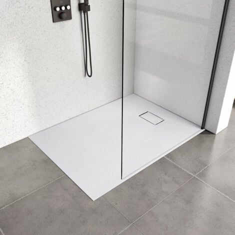 Heilmetz Receveur de Douche L. 90 x l. 90 cm Blanc Carré Semblable à la Pierre Bac à Douche Extra-Plat en SMC, Drainage Rapide