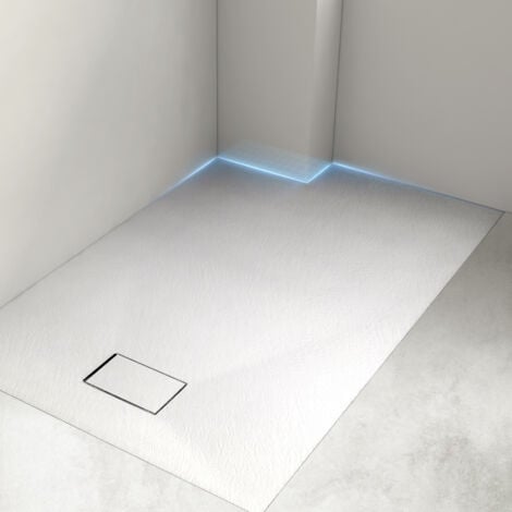 Heilmetz Receveur de Douche L. 90 x l. 90 cm Blanc Carré Semblable à la Pierre Bac à Douche Extra-Plat en SMC, Drainage Rapide