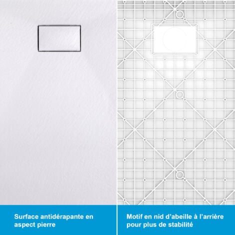Heilmetz Receveur de Douche L. 90 x l. 90 cm Blanc Carré Semblable à la Pierre Bac à Douche Extra-Plat en SMC, Drainage Rapide