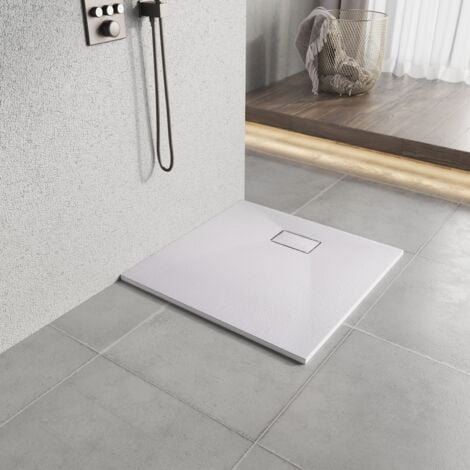 Heilmetz Receveur de Douche L. 80 x l. 80 cm Blanc Carré Semblable à la Pierre Bac à Douche Extra-Plat en SMC, Drainage Rapide