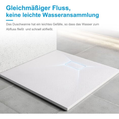 Heilmetz Receveur de Douche L. 80 x l. 80 cm Blanc Carré Semblable à la Pierre Bac à Douche Extra-Plat en SMC, Drainage Rapide