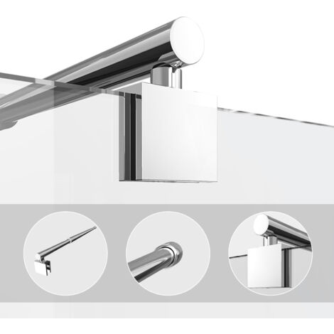 Heilmetz – Barre de stabilisation extensible pour paroi de douche 700-1200mm – Tube en acier inoxydable 304 – Épaisseur verre 8-10mm – Finition chrome poli