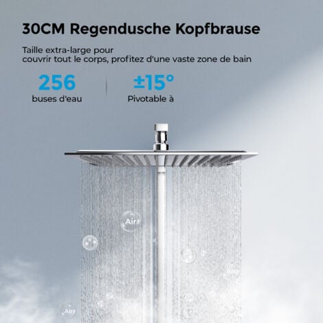 Colonne de Douche Thermostatique 30 x 30 cm – Grand Pommeau Carré, Laiton & Inox – Hauteur Réglable – Design Moderne par Heilmetz