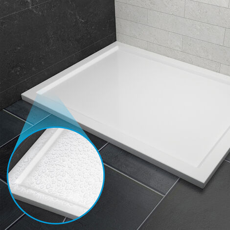 Heilmetz receveur de douche 120x90 cm, extra plat en acrylique rectangulaire bac à douche, ouverture de drainage 90mm, Blanc