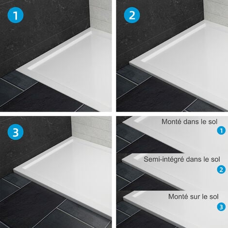 Heilmetz receveur de douche 120x90 cm, extra plat en acrylique rectangulaire bac à douche, ouverture de drainage 90mm, Blanc