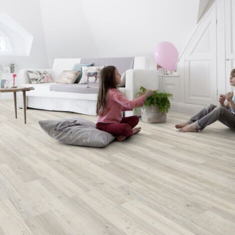 Gerflor – Lame de sol PVC adhésive effet bois ceruse blanc – Lot de 16 lames – Dimensions 91,4 x 15,2 cm – Épaisseur 2 mm – Pour pièces humides