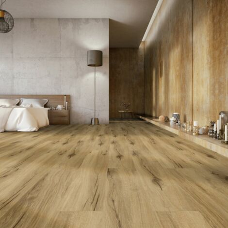 Gerflor – Dalle de sol PVC clipsable avec sous-couche intégrée – Effet bois bambi fauve – Surface 2.39 m² – Résistance aux chocs et rayures