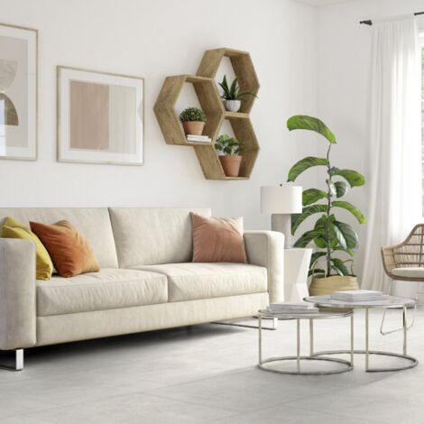 Gerflor – Dalle de sol PVC prête à poser effet béton suave beige – Pose sans colle – Surface 2.23 m² – Recyclable et compatible carrelage