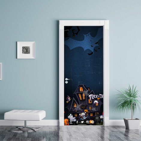 3D Halloween Haunted House Door Stickers, 30 x 79 inch Realistic