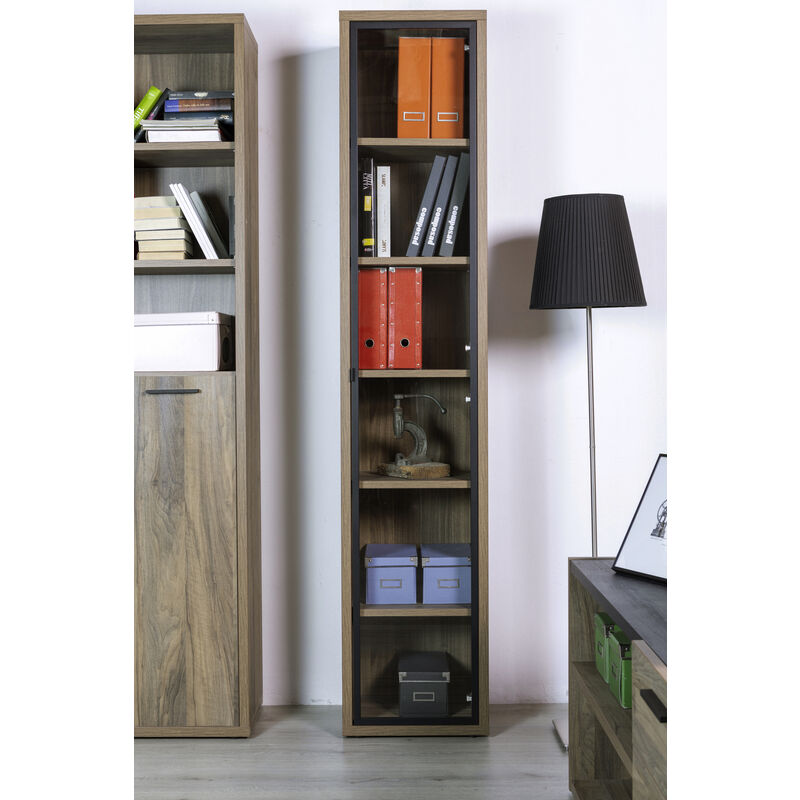 COMPOSAD Libreria Alta della Linea DAVINCI con 1 Anta in Vetro, Libreria  Scaffale, Mobile Colonna, (LxAxP) 44x217,50x35,70 cm, Colore Noce, Per  Soggiono, Ufficio, Studio, Made in Italy