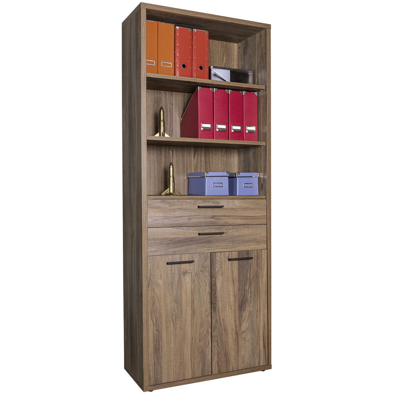 COMPOSAD Libreria Alta della Linea DAVINCI BRERA con 2 Ante, 2 cassetti e 3  Vani, Libreria Scaffale Moderna, (LxAxP) 81,60x217,50x35,70 cm, Colore Noce  Brera, Made in Italy