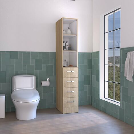 Meuble de salle de bain Vanguard, avec quatre tiroirs 17.56CM L X 30.4CM L X 173.45CM H Rovere / White (1/3)