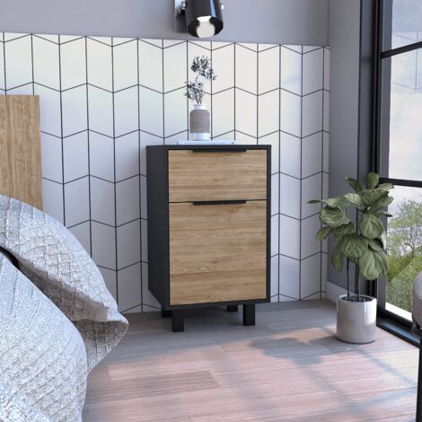 Table de nuit Kaia Z, avec un tiroir 41.2CM L X 36.3CM P X 70CM H Noir / Miel