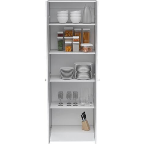 Meuble multifonctionnel Z 60 en mélamine avec deux portes et cinq étagères , 180.6 X 60 X 30 cm , Blanc