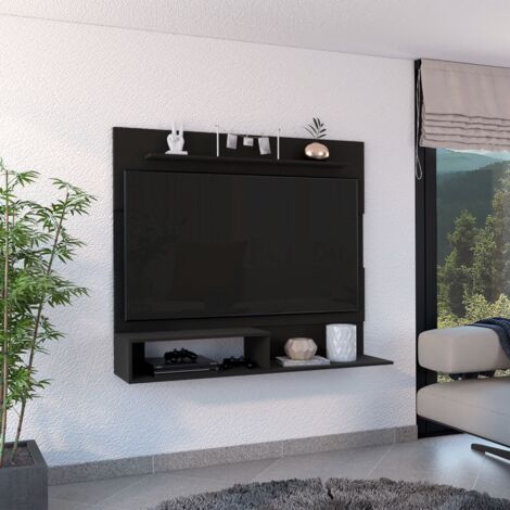 Tuhome Concept – Panneau de divertissement mural noir 120 cm – Meuble TV avec étagère supérieure – Dimensions 139.7 cm x 31.5 cm – Pour téléviseur jusqu'à 50 pouces (1/5)