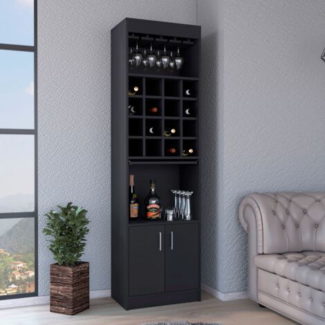 Tuhome Concept – Meuble bar Kava Beijing – Table extensible 180.6 cm L x 51 cm P x 34 cm H – Finition bois élégante – 16 cabines pour bouteilles