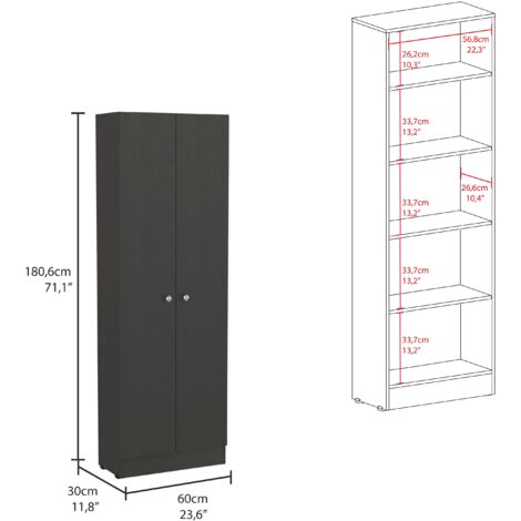 Z 60 Armoire multifonctionnelle avec deux portes et étagères intérieures , 180.59 cm X 59.94 cm X 29.97 cm , Noir