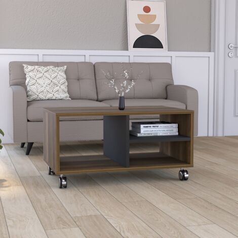 Table basse Noyer, avec étagères 41.2CM L X 80CM P X 50CM L X 50CM P Caramel / Noir (1/4)