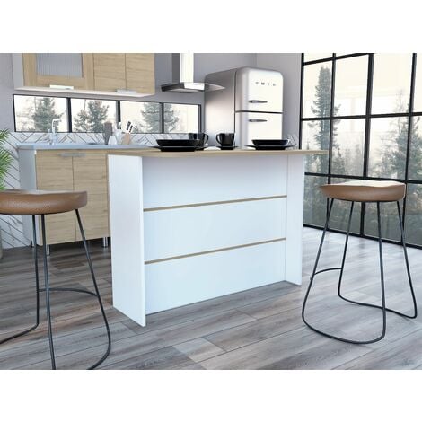 Bar de cuisine en mélamine Fendi avec trois étagères , 90 X 120 X 60 cm , Blanc / Miel