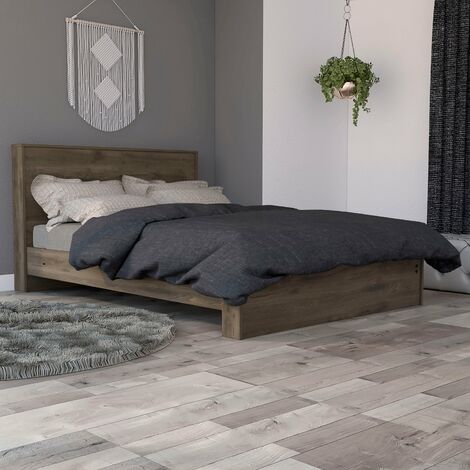 Tuhome Concept – Base de lit Full Galanto – Cadre en panneau d'aggloméré mélaminé – 150.4cm L x 218.9cm D x 98cm H – Couleur gland (1/4)