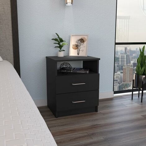 Table de nuit Naples, avec 2 tiroirs, 50.54 cm X 40.69 cm X 32.76 cm , Noir (1/5)