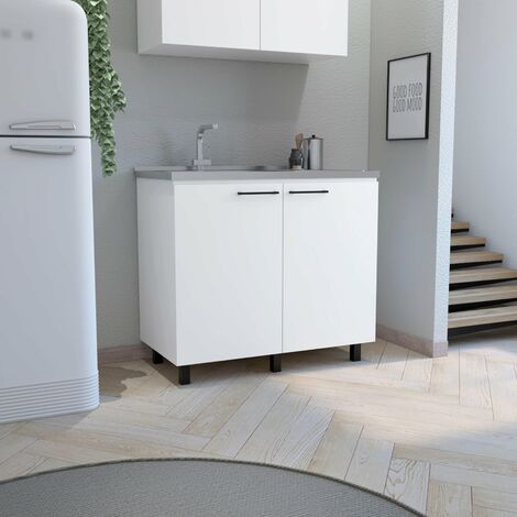 Tuhome Concept – Évier de cuisine 1 bac inox 100 cm – 2 portes – Rangement interne 95,5 cm – Pour espaces fonctionnels – Garantie 1 an (1/5)