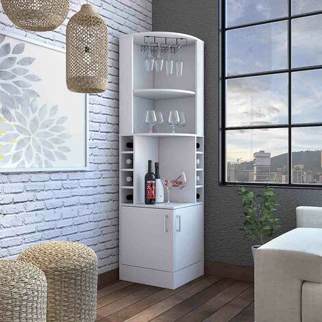 Tuhome Concept – Meuble bar d'angle blanc 180,5 cm – Panneaux de particules mélaminés – Capacité étagères 5 kg – Dimensions 46,73 cm de profondeur (1/4)