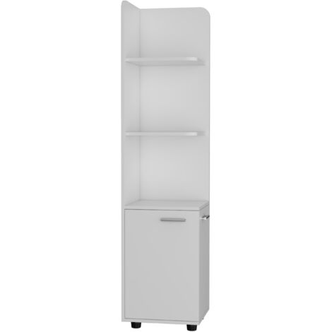 Tuhome Concept – Meuble de rangement d'angle Malibu avec 2 portes et 3 étagères – Finition bois blanc – Hauteur 158 cm – Largeur 14.1 cm – Pour espaces confinés (1/5)