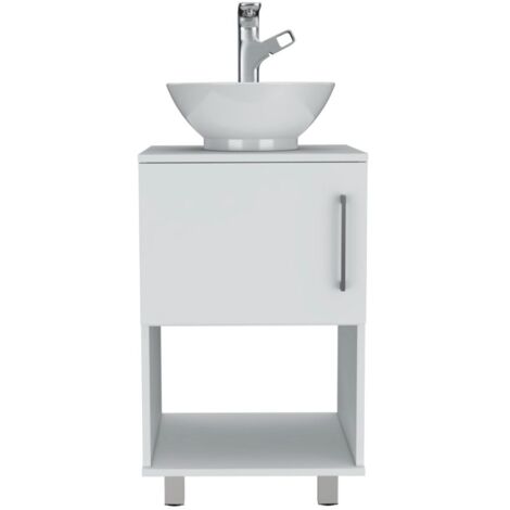 Meuble sous-lavabo Gouda avec rangement intérieur et extérieur et lavabo en céramique. (1/5)