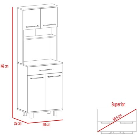 Della Armoire de cuisine avec tiroir, 2 armoires et plan de travail pour micro-ondes