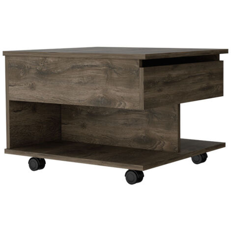 Tuhome Concept – Table basse relevable en bois de chêne – 1 tiroir et 1 étagère – Dimensions 39.1 cm de hauteur, 55 cm de largeur, 50 cm de profondeur