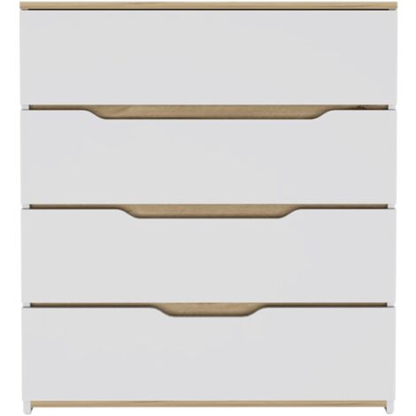 Tuhome Concept – Commode Zoé – 4 tiroirs – Dimensions 89x80x35 cm – Matériau aggloméré chêne blanc clair – Style rustique contemporain (1/5)