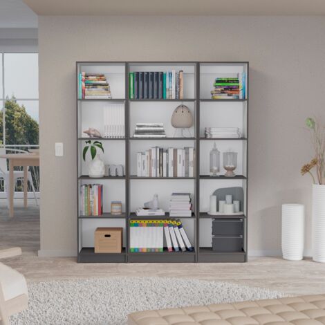 Ensemble d'étagères de bureau à domicile en mélamine 3 pièces avec étagères et 4 portes (1/5)