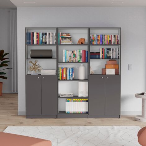 Ensemble d'étagères de bureau à domicile en mélamine 3 pièces avec étagères et 2 portes (1/5)