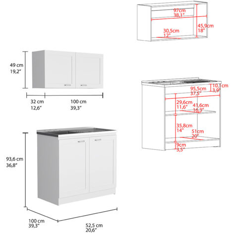 Kitchen Set Zurich, with White Top and Bottom Cabinet