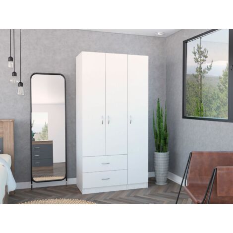 Tuhome Concept – Armoire 3 portes avec 2 tiroirs – Dimensions 180x90x47 cm – Panneau de particules mélaminé – Couleur blanc moderne - 3-Door (1/5)