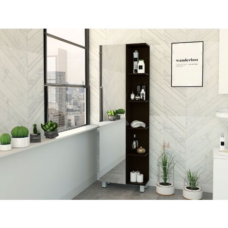 Urano Meuble de salle de bain haut avec miroir, avec plusieurs étagères (1/5)