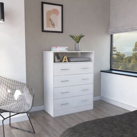 Commode Peru 4 tiroirs avec grand espace de rangement Blanc (1/5)